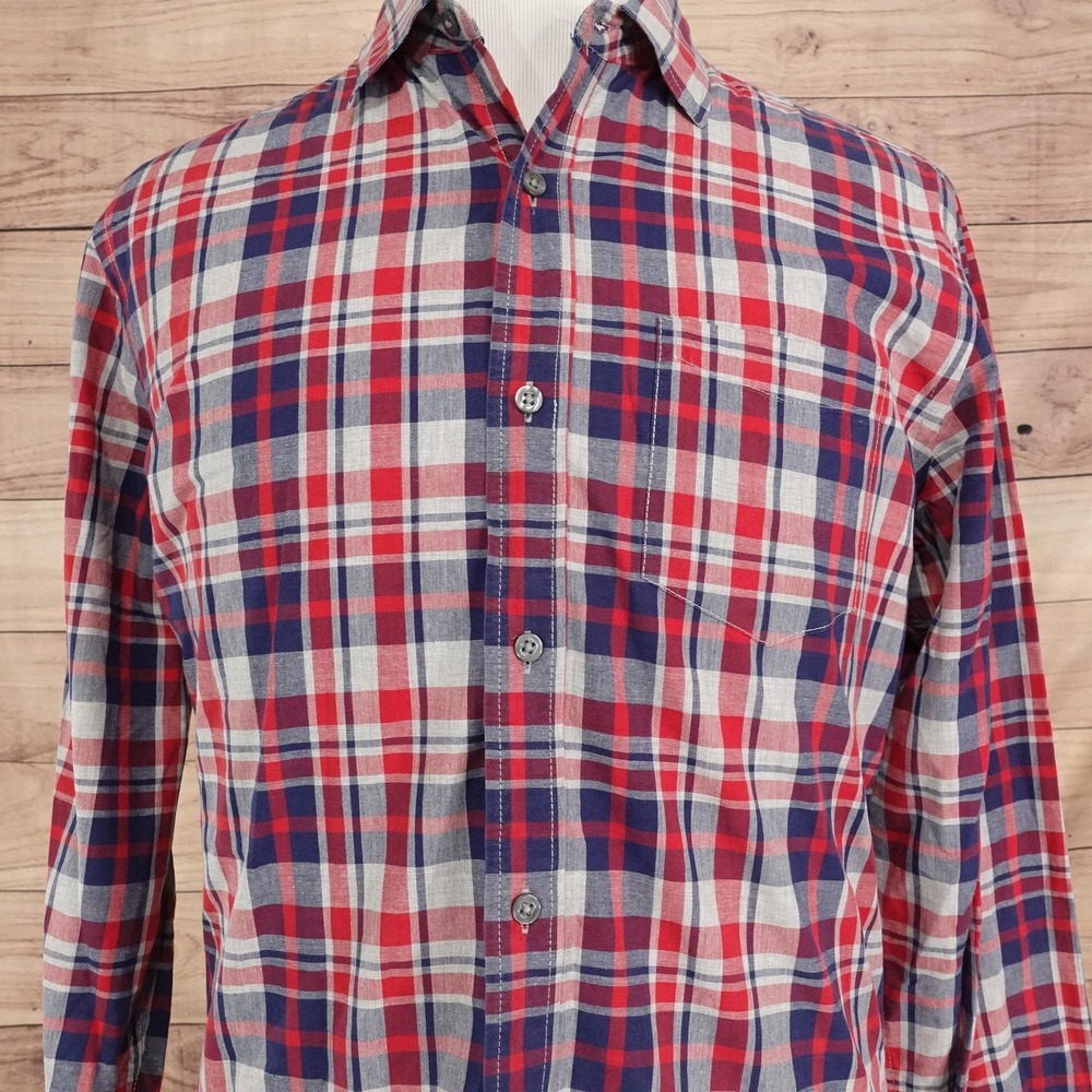 Gap Shirt Mens L Red Plaid Long Sleeve Button-Up Cotton Casual Pocket Woven
